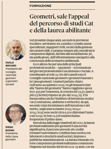 Geometri, cresce l’appeal del percorso CAT e della laurea abilitante